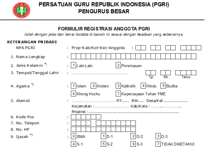 Pendaftaran PGRI Kutaselatan - Persatuan Guru Republik Indonesia Cabang Kutaselatan